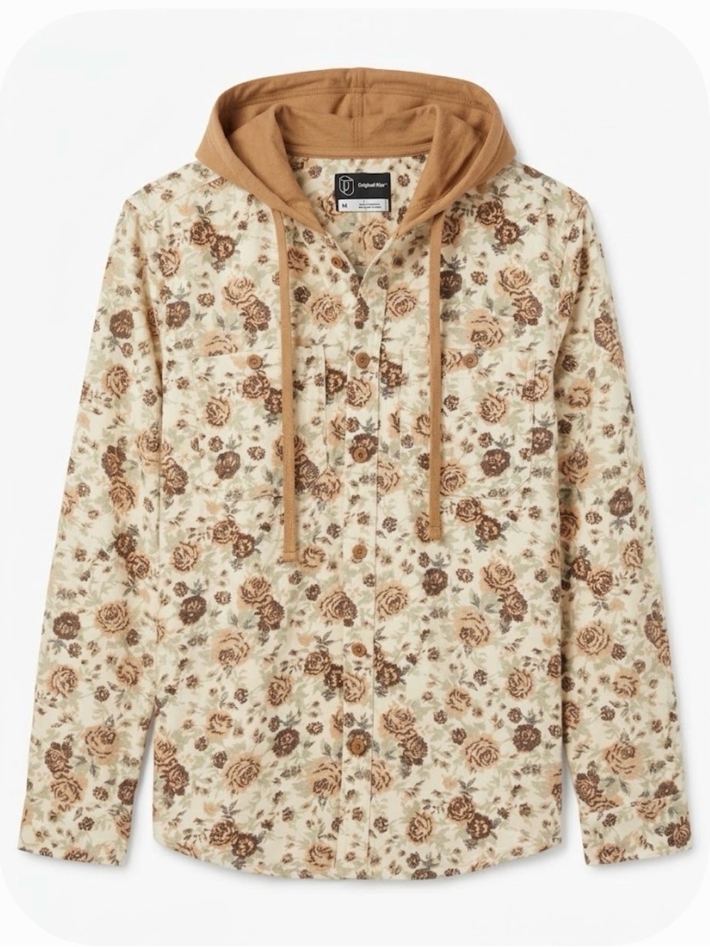 ORIGINAL USE Oversized Floral Hooded Button Down Shacket Women’s M Cream Khaki
